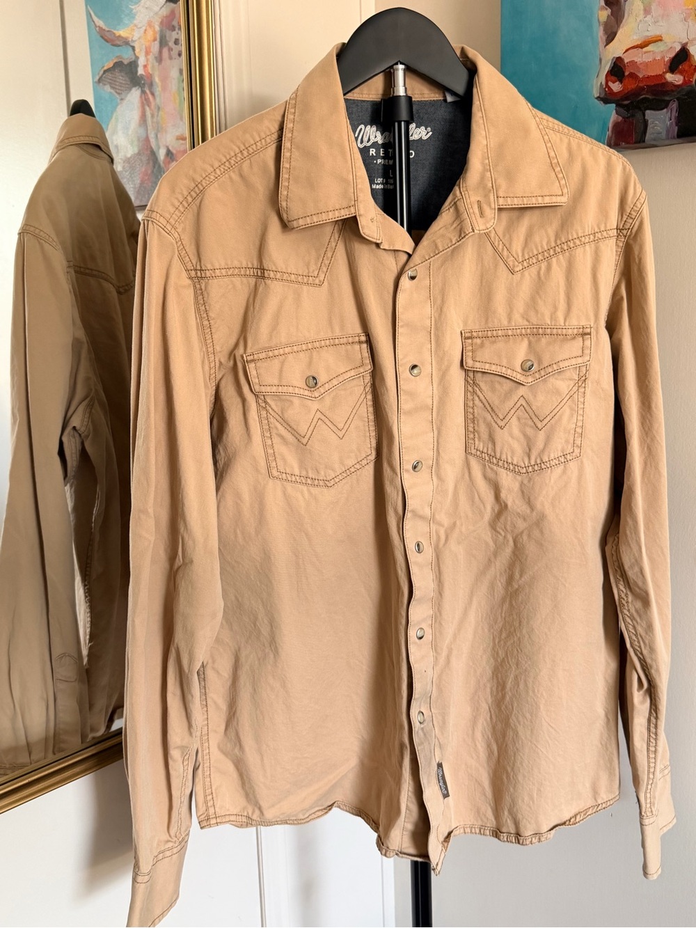 Wrangler Retro Tan Western Snap Button Shirt Large